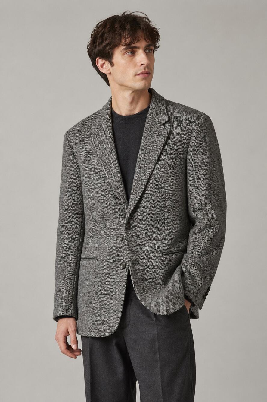 Vintage Enrico Gelinii 100% Pure New Wool Herringbone Blazer Jacket 44 Long